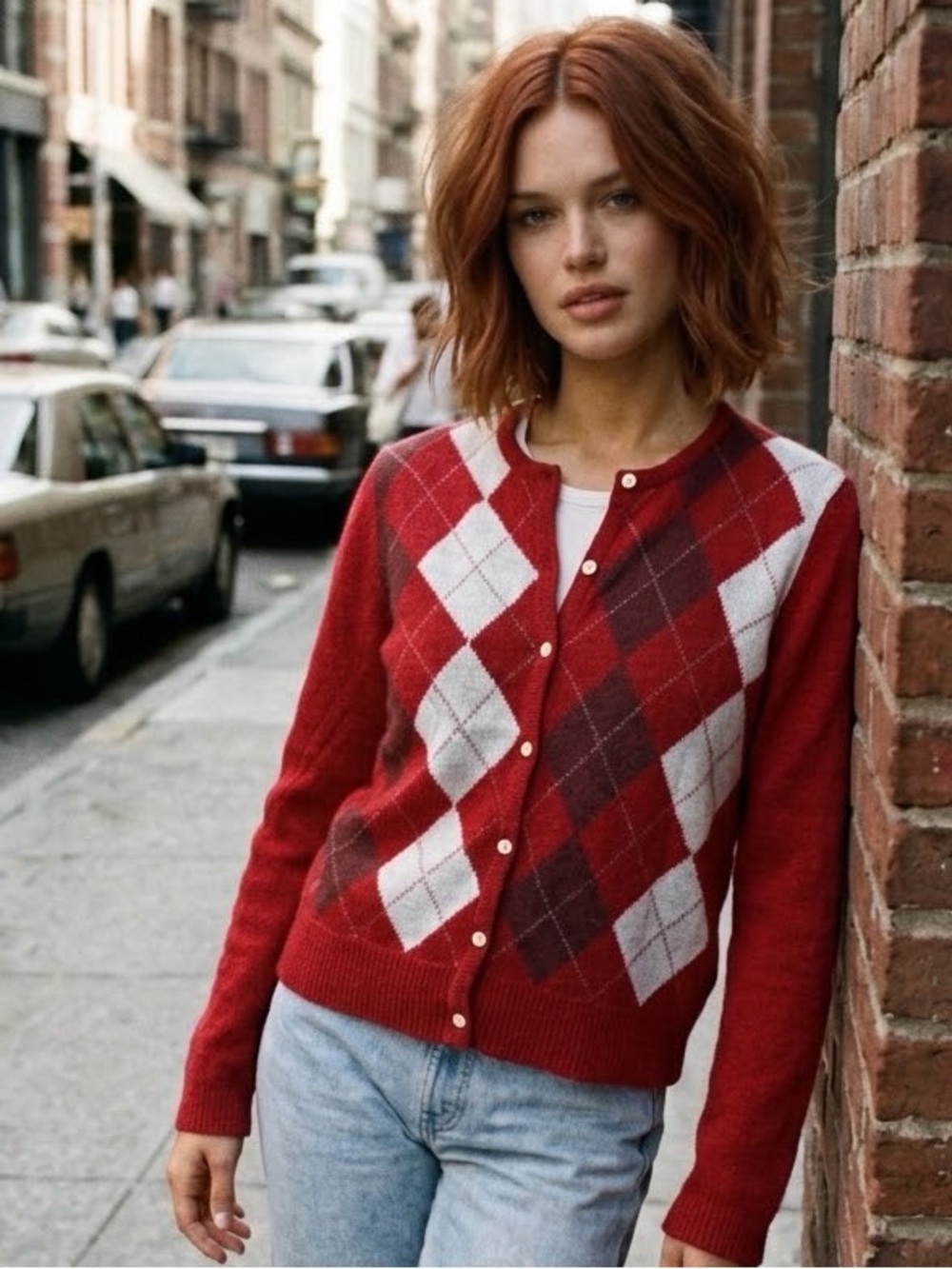 Vintage Y2K Abercrombie & Fitch size L wool Argyle Button-Front Cardigan sweater